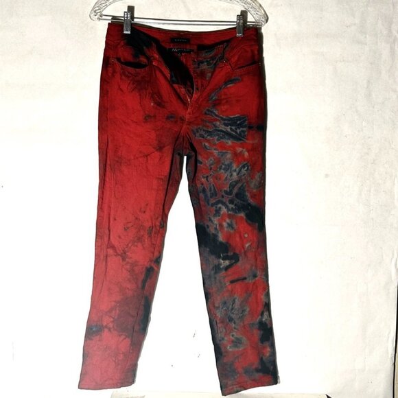 Anne Klein Red Black Denim Size 4 Tie Dye  Tied Dye Stretch Jegging Pants Jeans - Picture 2 of 6